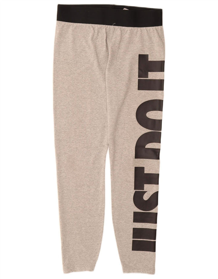 NIKE Womens Graphic Leggings UK 16 Large Gris Coton