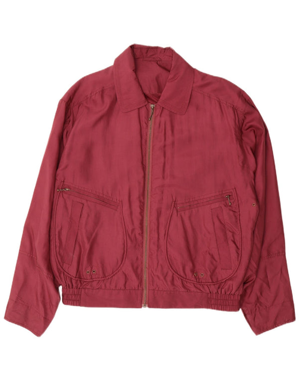 vintage Mens Loose Fit Bomber Jacket UK 36 Petite Soie Bordeaux