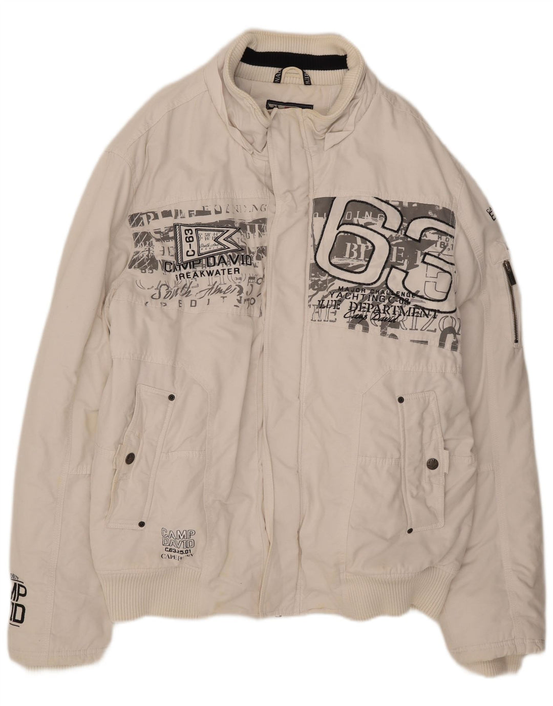 Camp David Veste Bomber Graphique Homme UK 46 3XL Coton Blanc