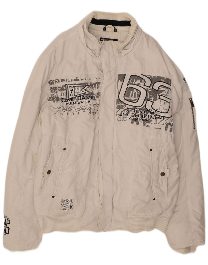 Camp David Veste Bomber Graphique Homme UK 46 3XL Coton Blanc