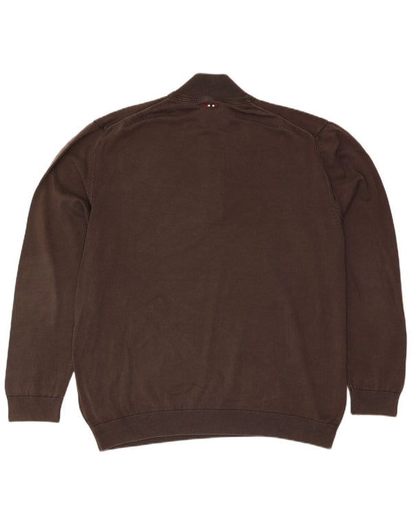 Napapijri Pull col zippé pour homme 2XL Marron Coton