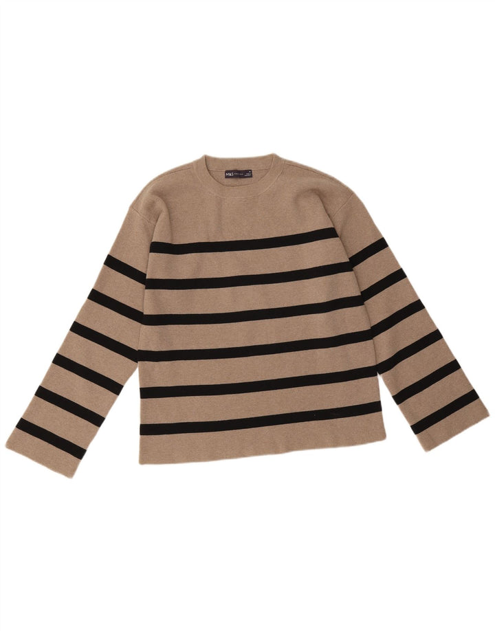 Marks & Spencer Pull à col rond pour femme UK 12 Beige moyen rayé