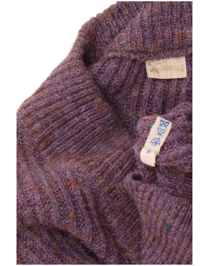 VINTAGE Femme Pull surdimensionné à col en V UK 16 Grand Violet Moucheté