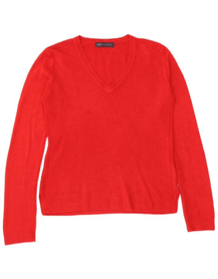 Marks & Spencer Pull col V pour femme UK 8 Petit Acrylique Rouge