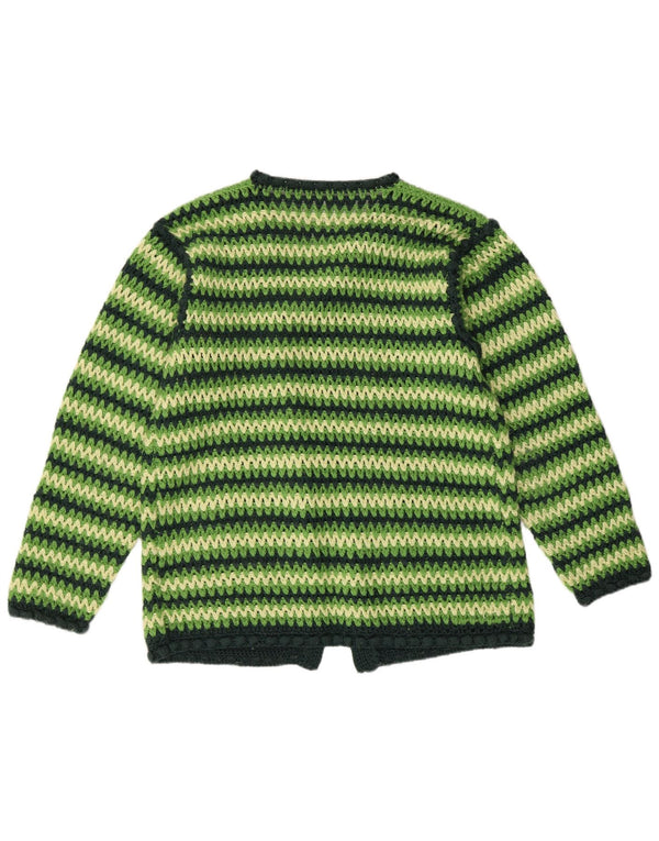VINTAGE Femmes Crochet Cardigan Pull UK 16 Grand Vert Rayé
