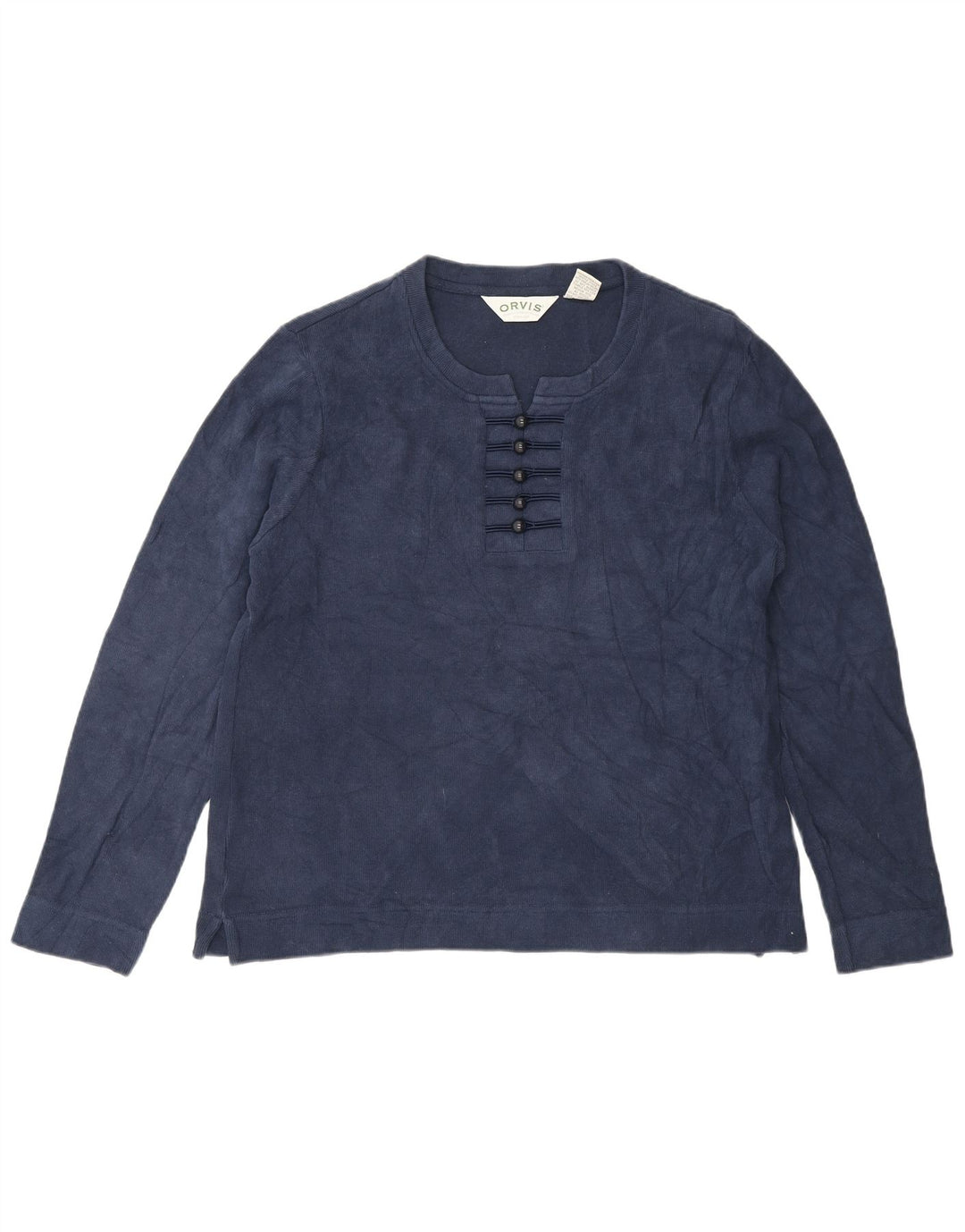 ORVIS Haut Femme Manches Longues UK 44 Bleu Marine Moyen Coton