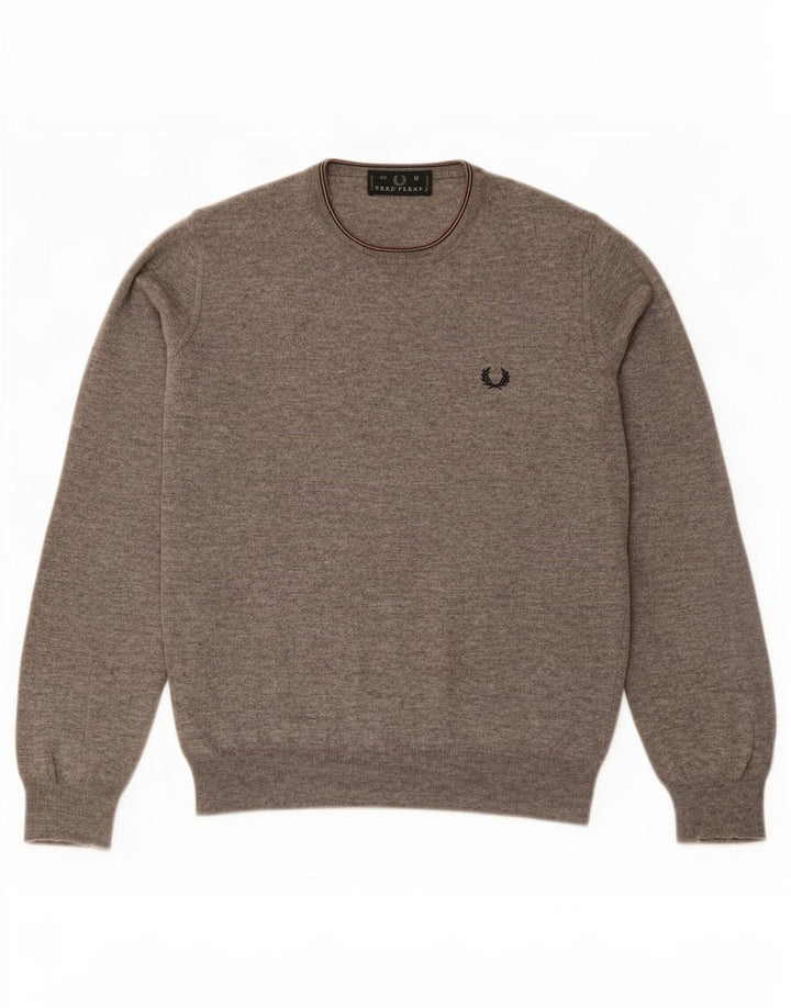 Fred Perry Pull Col Ras Du Cou Homme Gris Moyen Moucheté