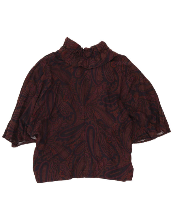 VINTAGE Femme 3/4 Manches Cardigan Top UK 16 Grand Bordeaux Paisley