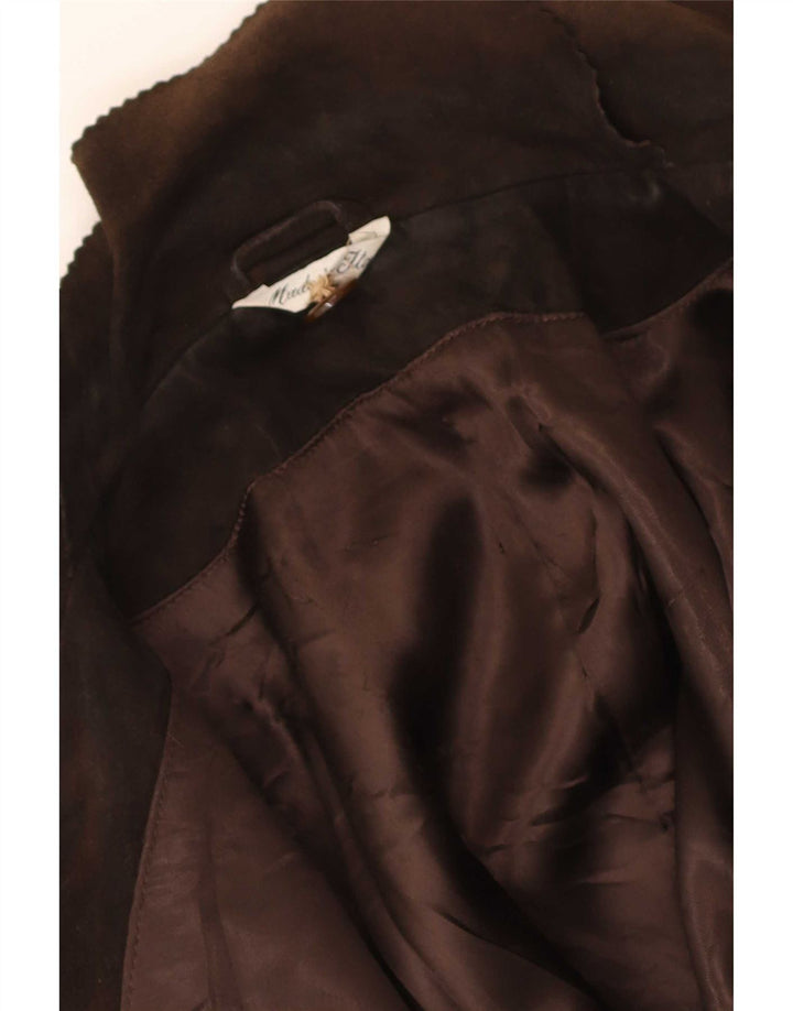vintage Femme 3 Boutons Blazer En Daim Veste UK 14 Brun Moyen