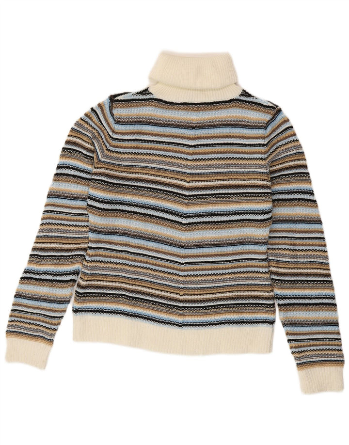 VINTAGE Pull col roulé femme UK 10/12 Petit Multicolore