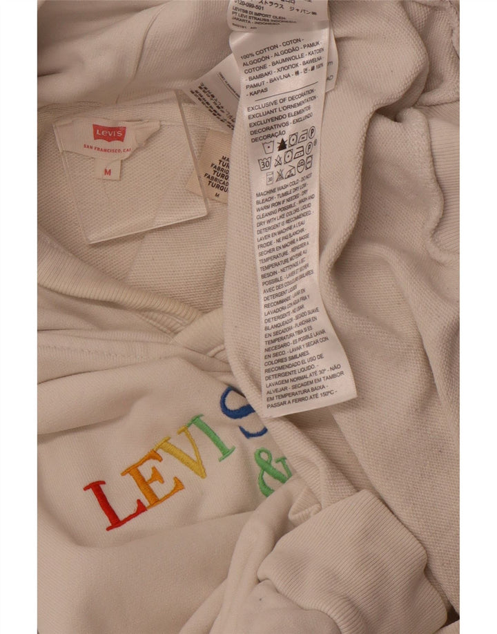 LEVI'S Pull à capuche graphique surdimensionné pour femme UK 14 Medium Off White