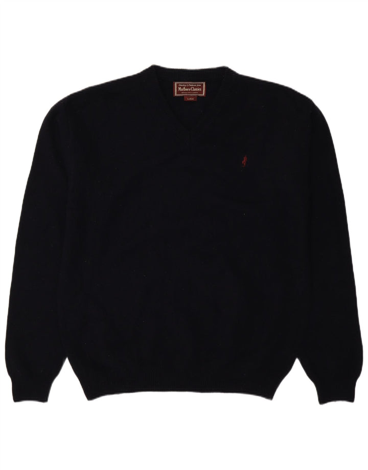 Marlboro Classics Pull col V pour homme en laine bleu marine Taille L