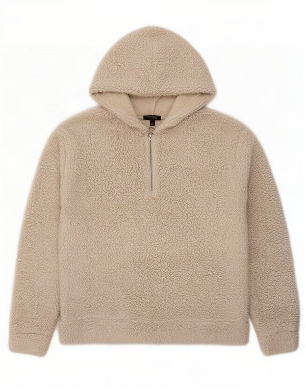 Topshop Pull polaire surdimensionné à capuche pour femme UK 8 Small Beige Polyester