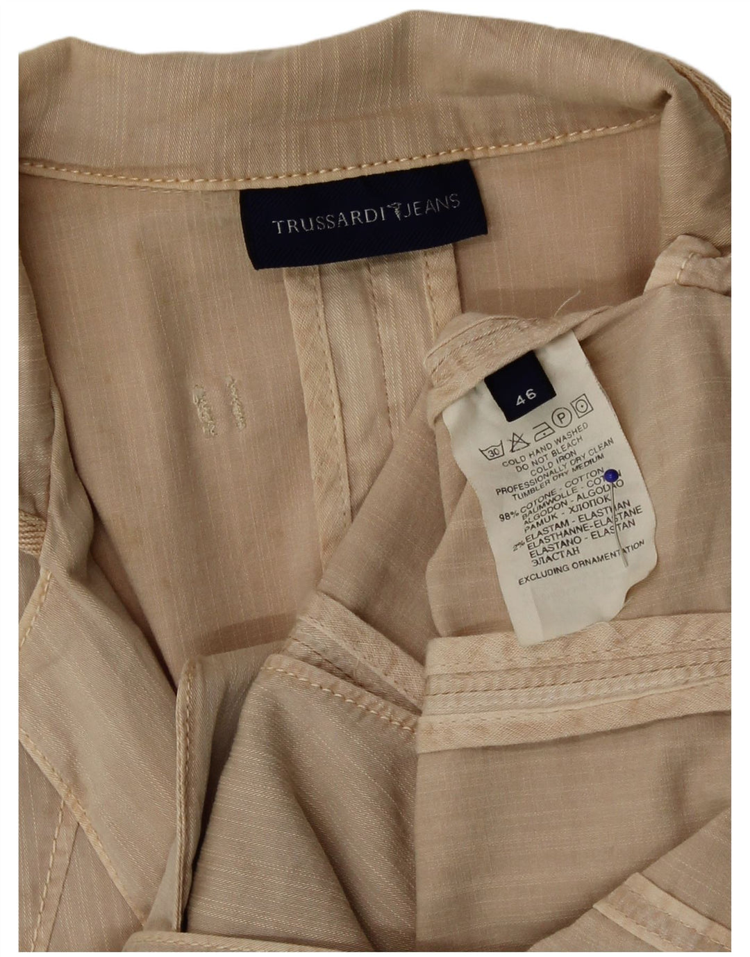Trussardi Veste Blazer 2 Boutons Femme IT 46 Large Beige Coton