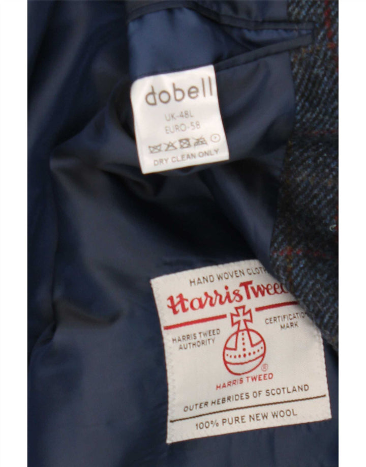 Harris Tweed Veste blazer à 2 boutons pour homme UK 48 4XL Bleu marine à carreaux en laine