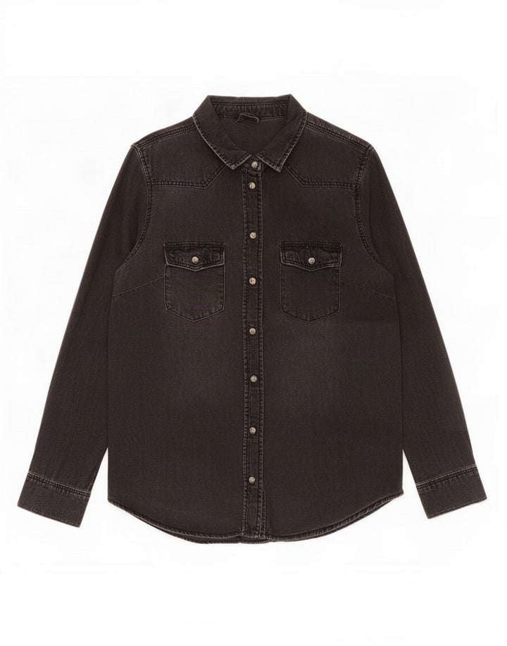 Chemise en denim femme vintage UK 14 Gris moyen