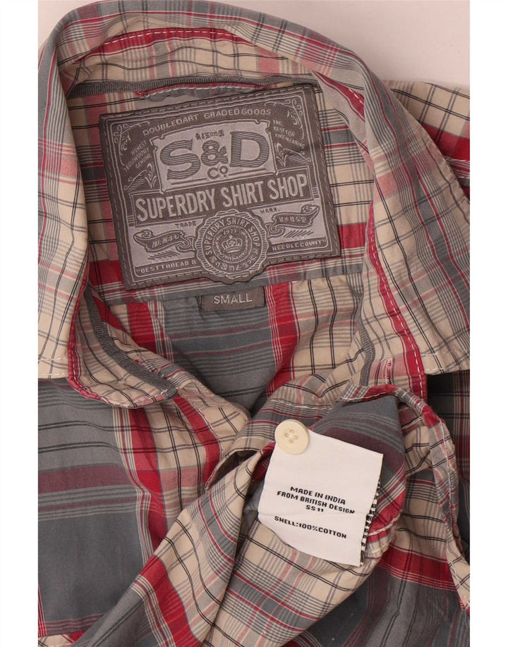 Superdry Chemise à Manches Courtes Homme Petit Carreau Bleu Coton