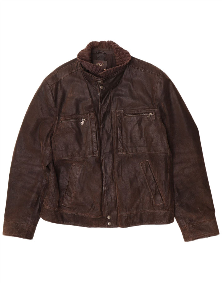 P&P People Veste en cuir pour homme UK 42 XL Cuir marron