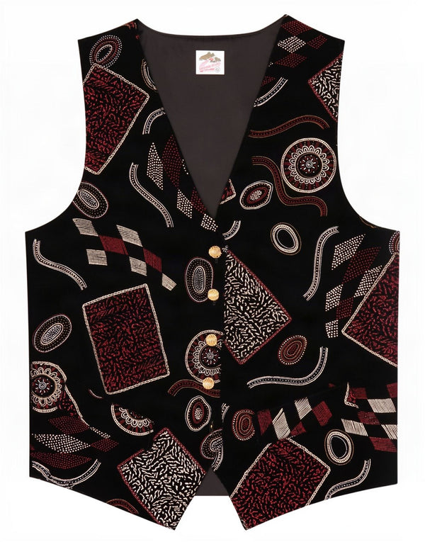 vintage Womens Western Gilet UK 12 Moyen Noir Géométrique