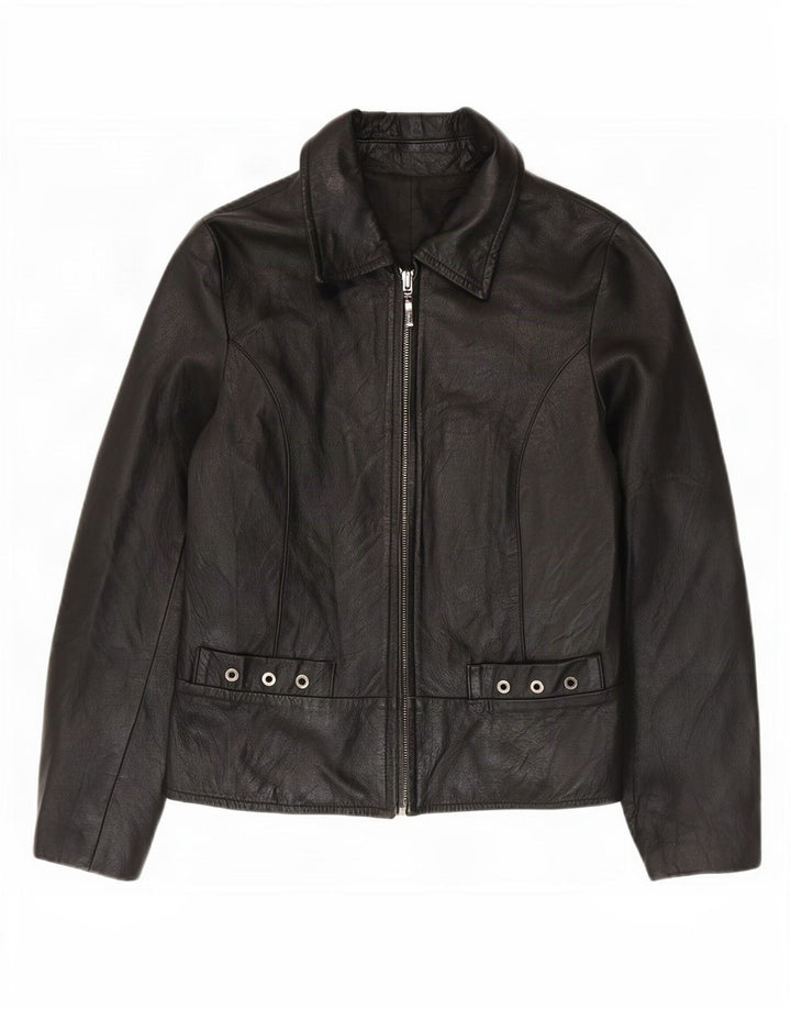 veste en cuir femme vintage IT 42 Moyen Noir