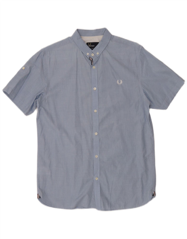 Fred Perry Chemise Slim Fit à Manches Courtes Homme Bleu Moyen Coton