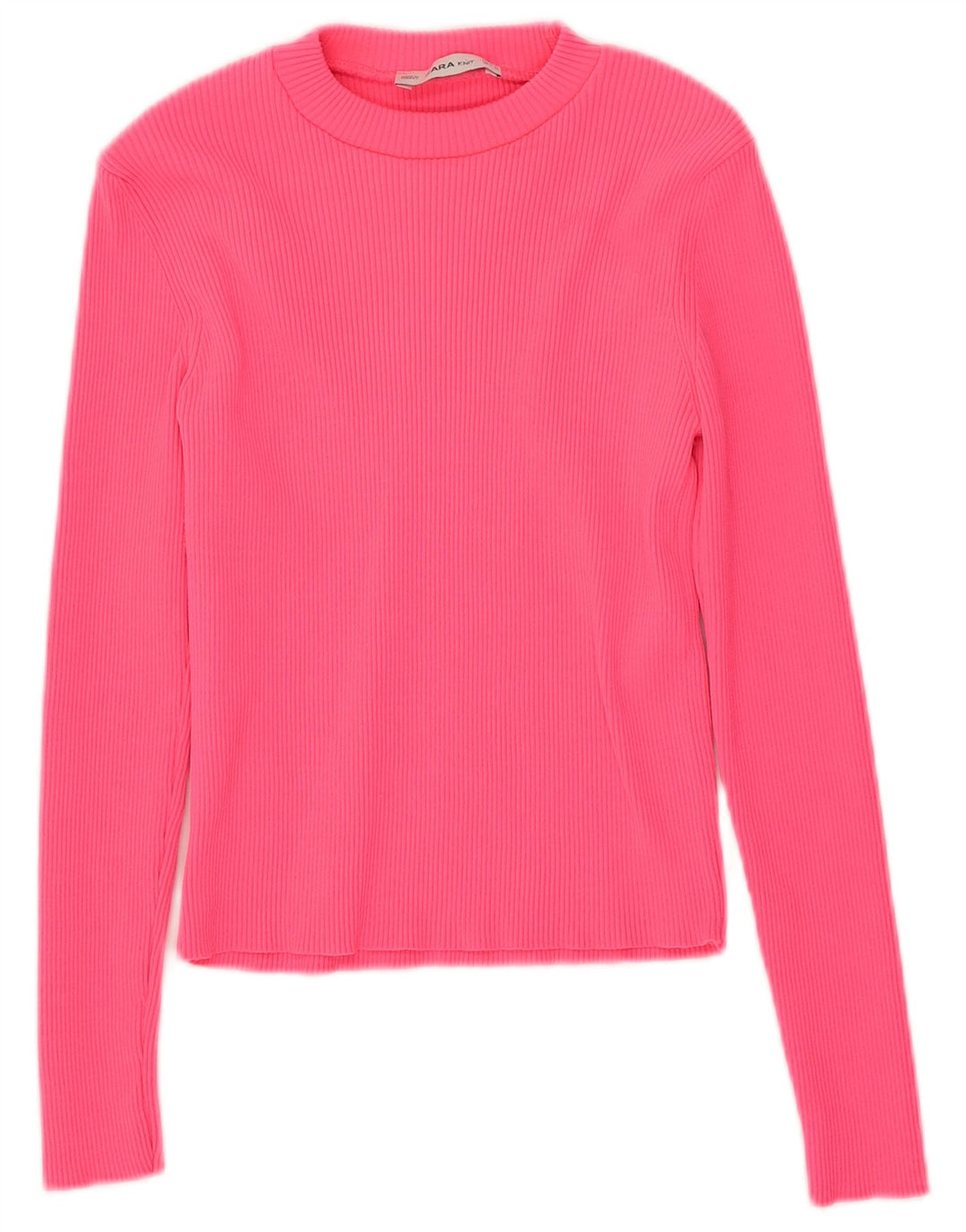 Zara Femme Crop Top Manches Longues UK 8 Petit Rose Polyamide