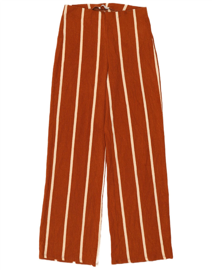 Zara Pantalon Large Femme Moyen W28 L31 Marron Rayé Polyester