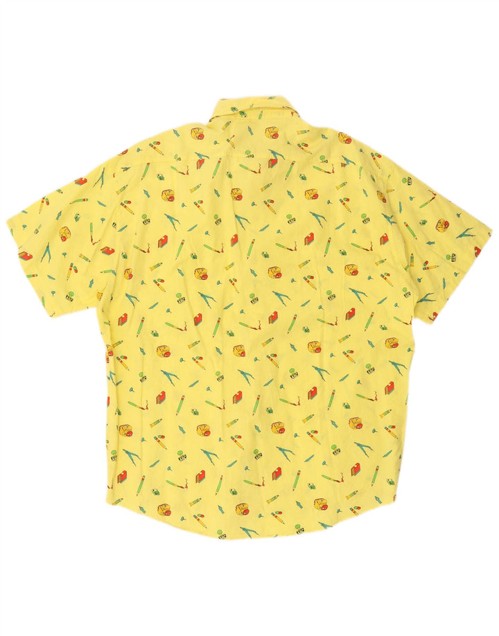 VINTAGE Chemise à manches courtes pour homme à motif abstrait XL en coton jaune
