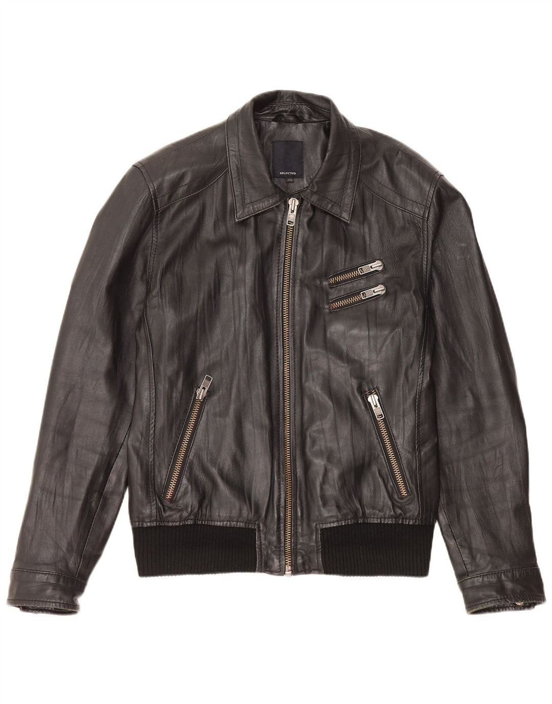 Selected Veste en cuir pour femme UK 20 2XL Cuir noir