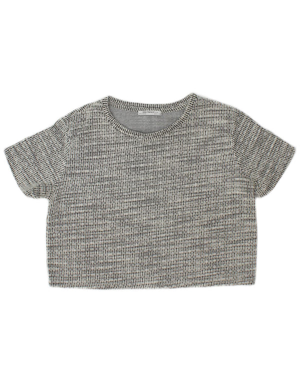 Zara Womens Trafaluc Crop T-Shirt Top UK 14 Large Grey Flecked