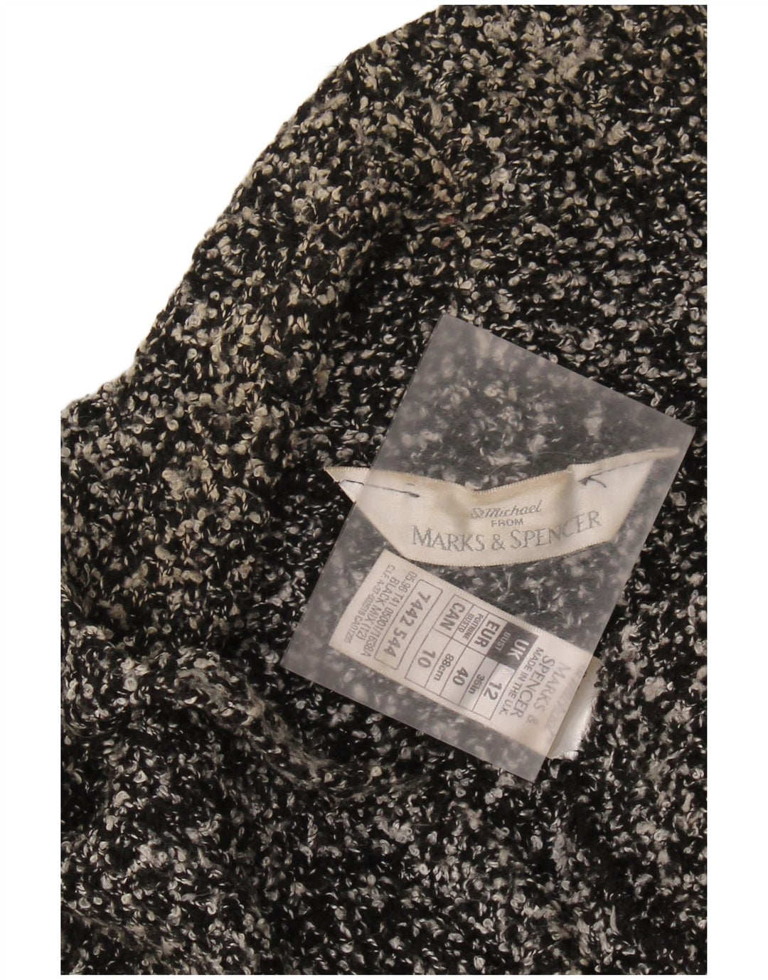 MARKS & SPENCER Pull Cardigan Femme UK 12 Acrylique Moucheté Noir Moyen