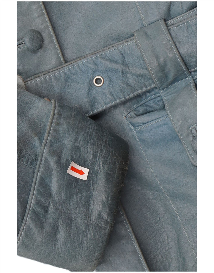 VINTAGE Veste en cuir femme UK 12 Bleu moyen