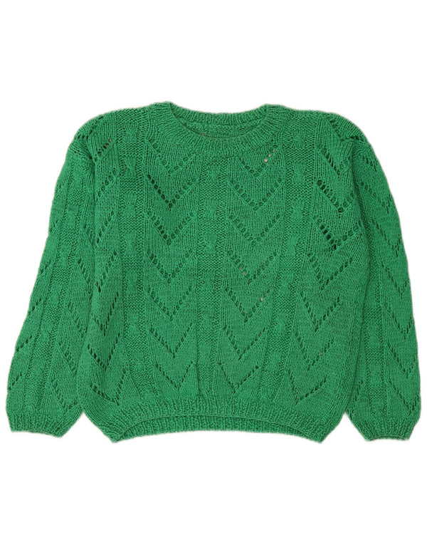 vintage Femmes Bateau Cou Jumper Pull UK 14 Vert Moyen