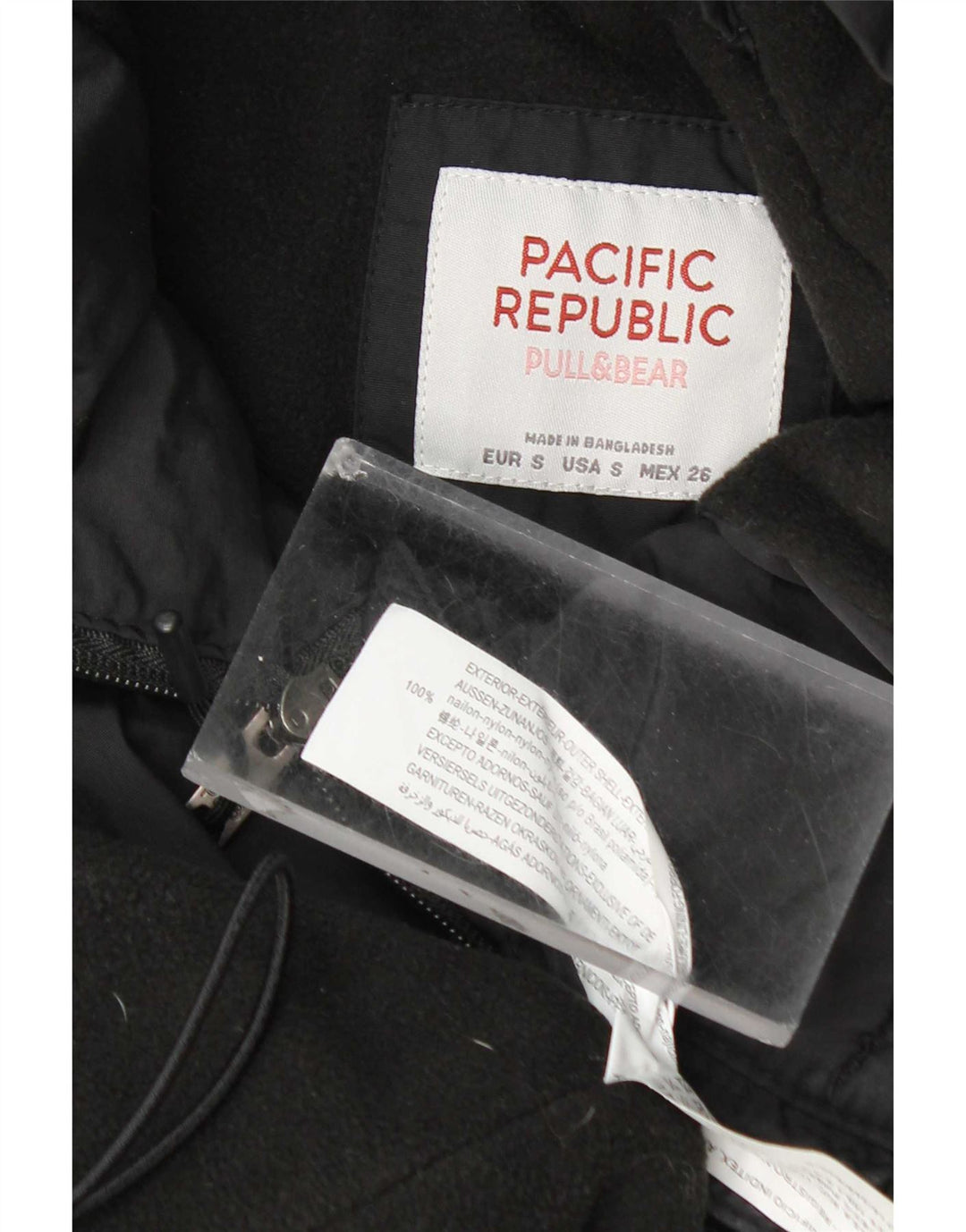 Pull & Bear Veste Anorak à capuche graphique pour femme UK 10 Small Noir Nylon
