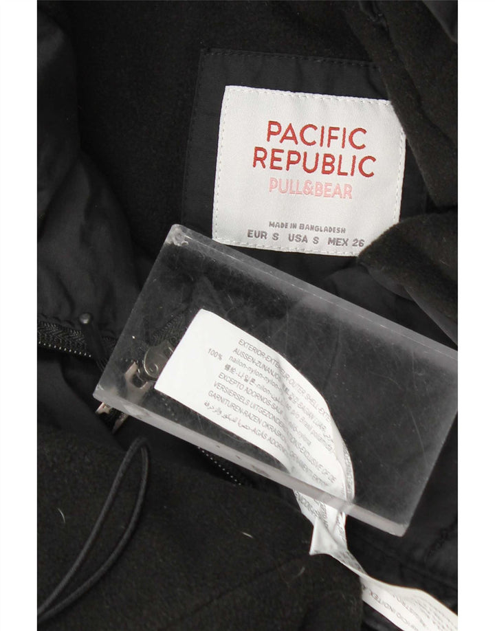 Pull & Bear Veste Anorak à capuche graphique pour femme UK 10 Small Noir Nylon