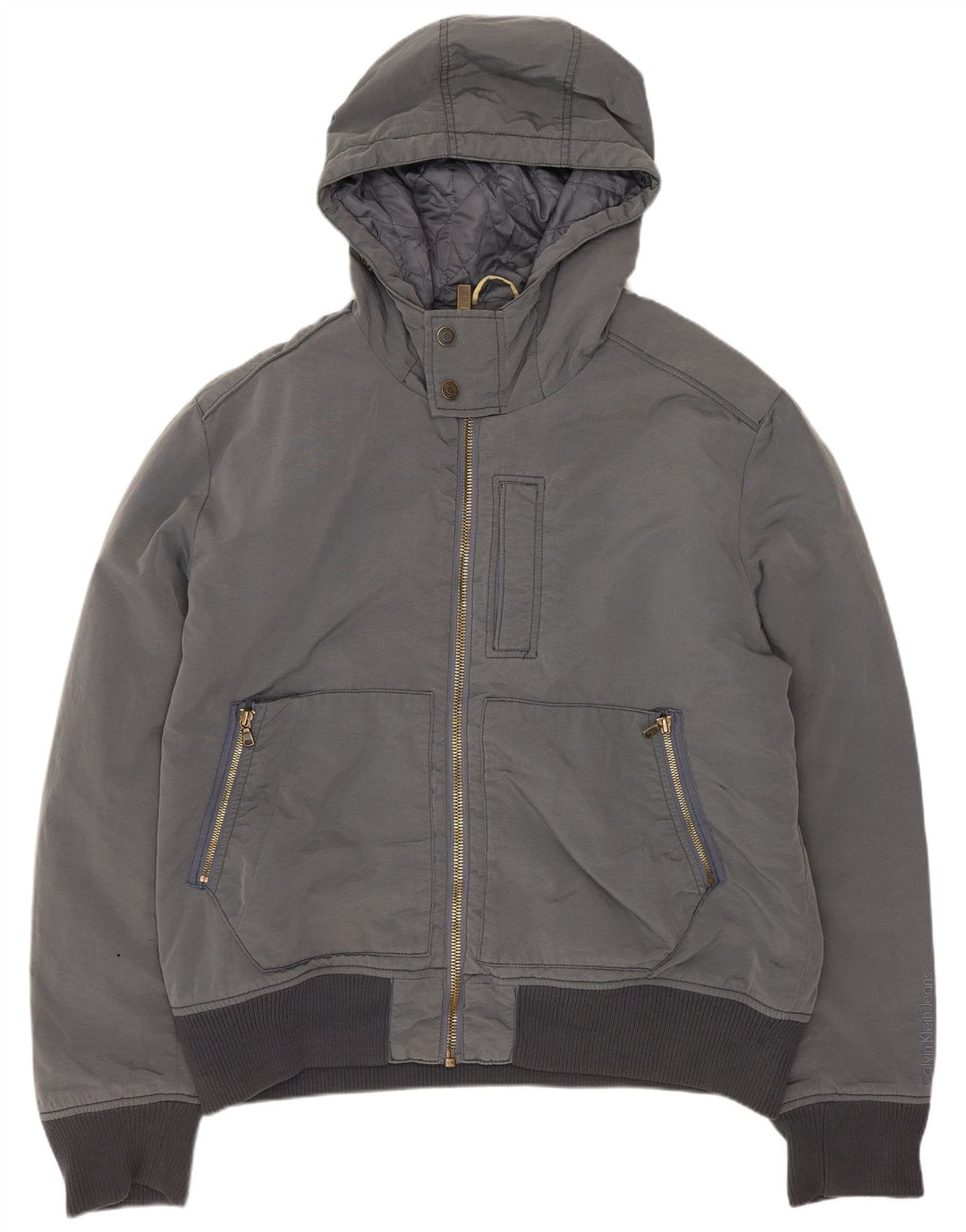 Calvin Klein Jeans Veste bomber à capuche pour homme UK 44 2XL Gris Polyester