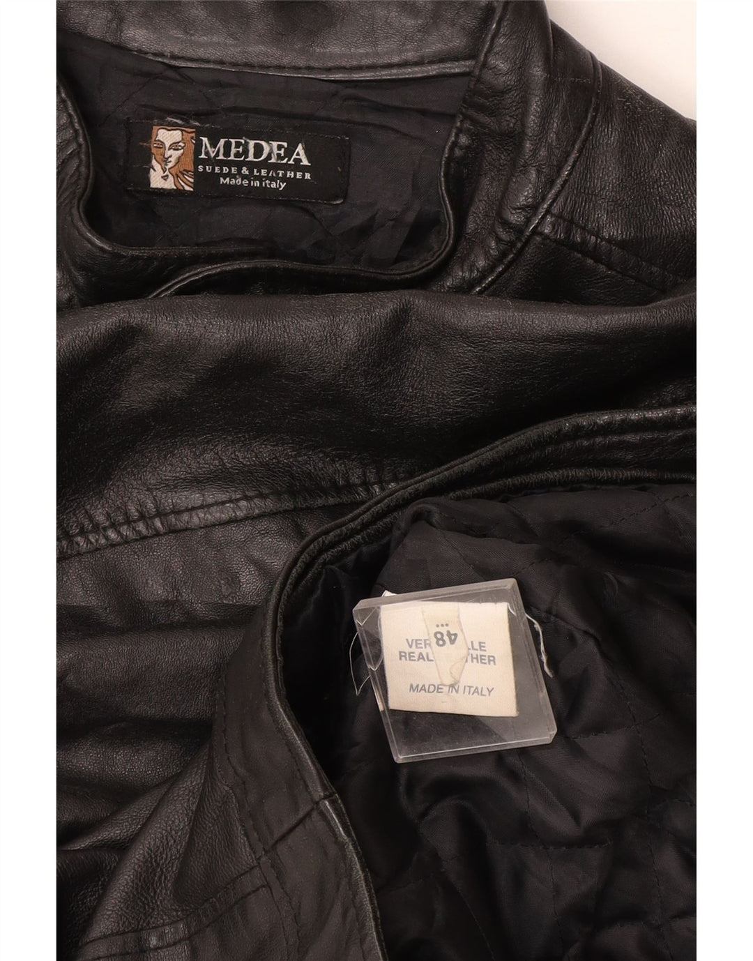 Veste en cuir homme vintage IT 48 Cuir noir moyen