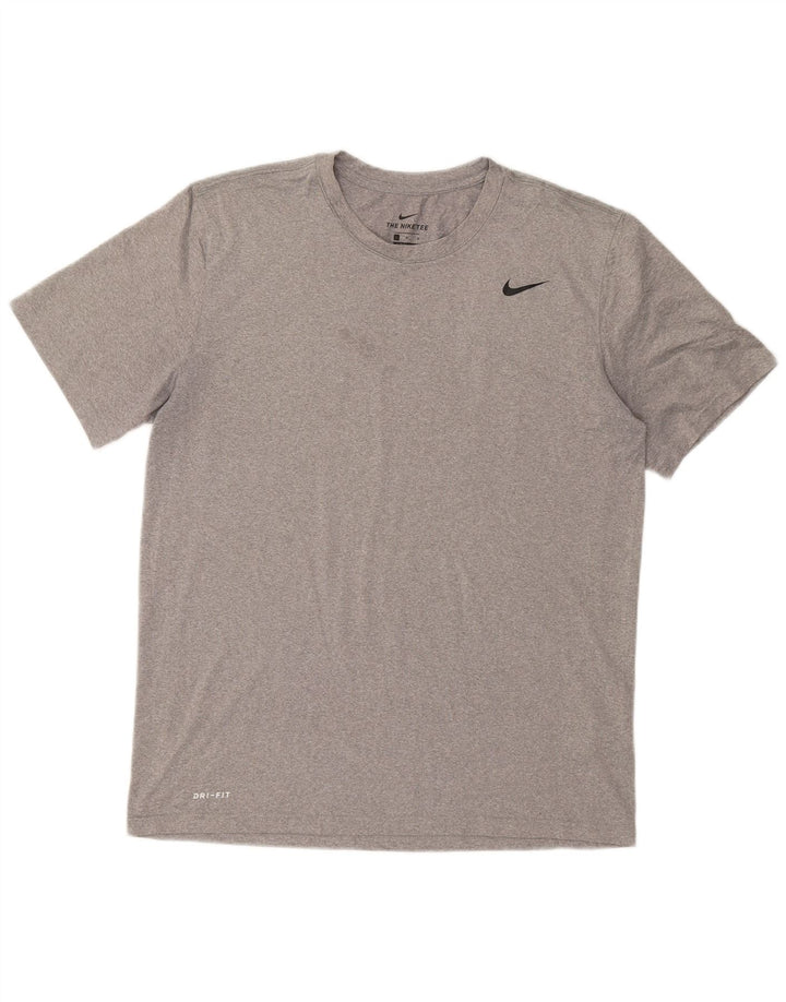 NIKE Mens Dri Fit T-Shirt Top Large Grey Polyester