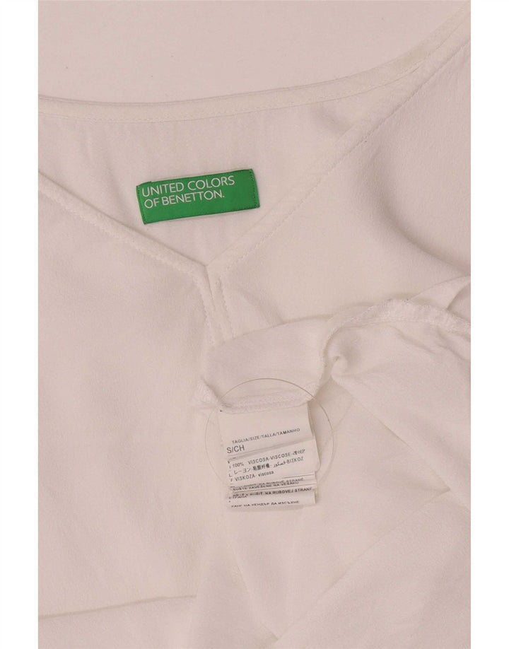 Benetton Haut court à manches longues pour femme UK 10 Petite Viscose Blanche