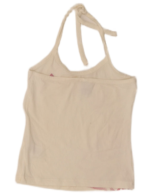 Adidas Femmes Crop Débardeur UK 10 Petit Blanc Cassé Géométrique Coton Sports