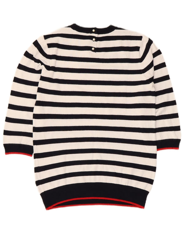 Zara Pull à manches 3/4 et col rond pour femme UK 12 - Rayé blanc moyen