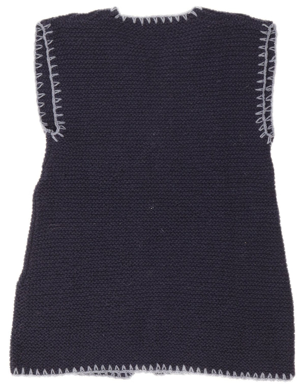 vintage Femme Sans Manches Cardigan Pull UK 12 Bleu Marine Moyen