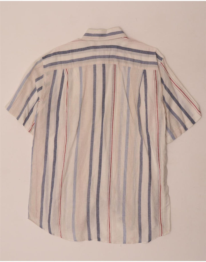 Lacoste Chemise à manches courtes pour homme Taille 42 Grand lin rayé blanc