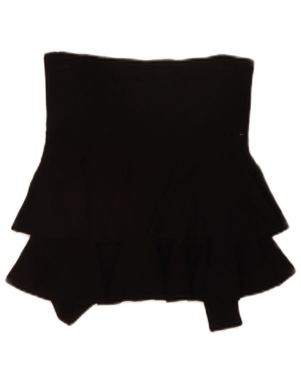 ZARA Femme Mini Jupe À Volants Petit W28 Noir Viscose