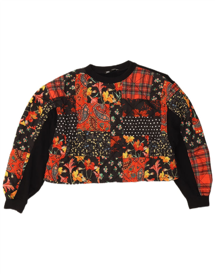 Zara Womens Oversize Crop Sweatshirt Jumper UK 14 Moyen Noir Patchwork