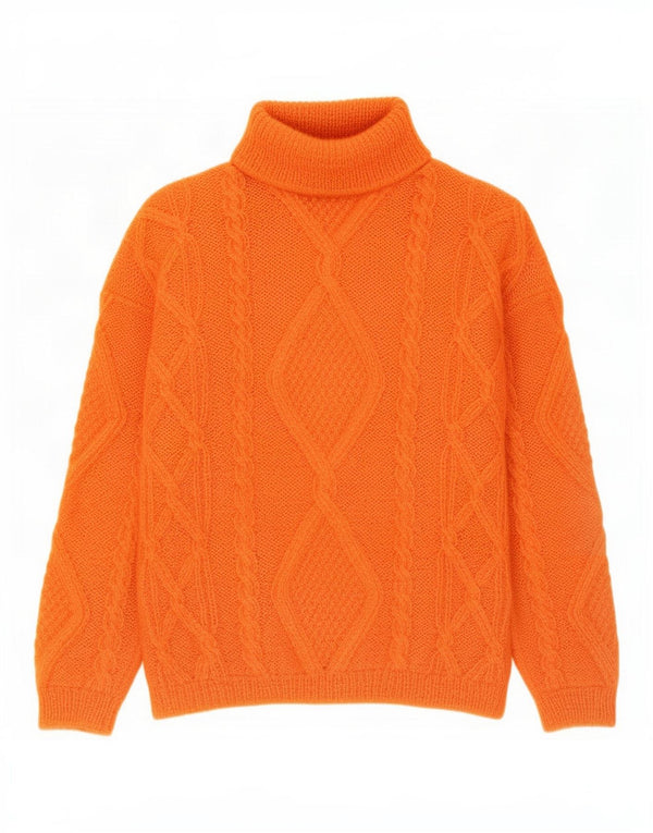 vintage Femmes Roll Neck Jumper Pull UK 16 Grand Orange