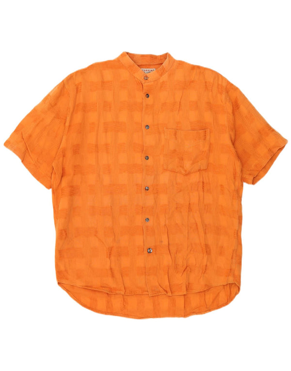 VINTAGE Chemise à manches courtes pour hommes Grand coton à carreaux orange