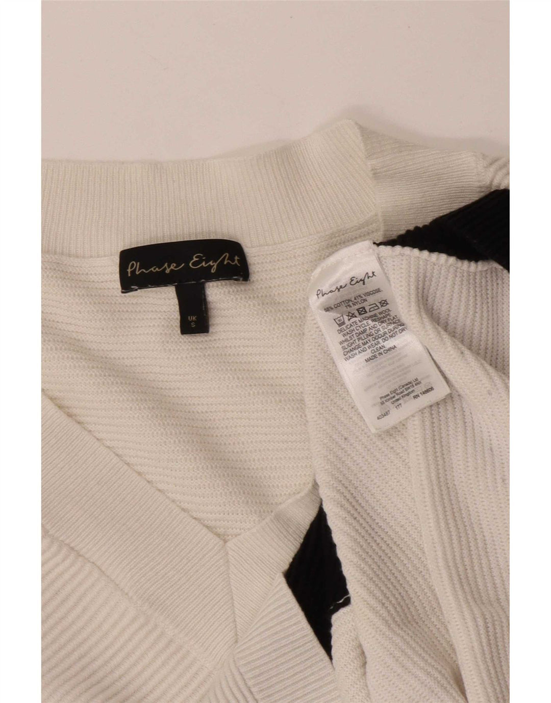 Phase Eight Pull col V pour femme UK 10 Petit colorblock blanc