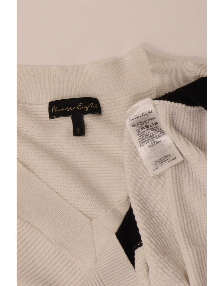 Phase Eight Pull col V pour femme UK 10 Petit colorblock blanc