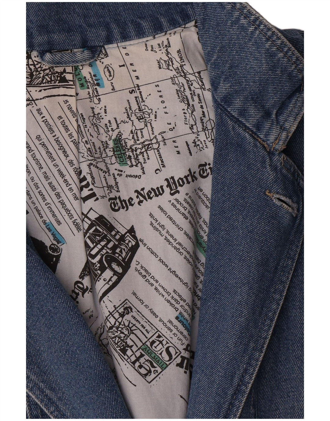 vintage Femmes Longline Double Breasted Blazer Veste UK 16 Grand Bleu